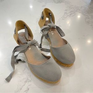 Viscata Gray Espadrille Wedge Tie-Up Sandals